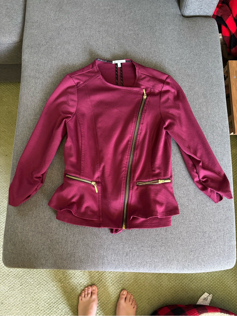 Charlotte Russe Burgundy Asymmetrical Zip Peplum Jacket